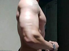 Strong muscular man invites you to subscribe