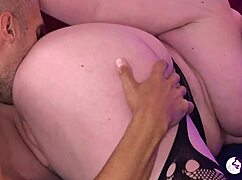 Imagine this bbw slut in fishnets, getting a facial after intense muff diving