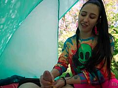 Slutty hippie jerked me off for free in her tent