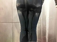 desperate pee accident in my jeans and pink high heels, oops!