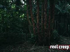 blonde slim babe gets lost in forest, dragged by horny sex maniac for hardcore action