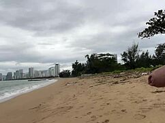 Babe, can I cum on your tits? Public cock flashing on the beach.