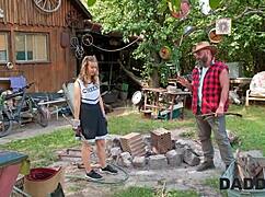 Casual-Narrative stepdaddy meeting turns into hot outdoor sex with blonde girlfriend at ranch