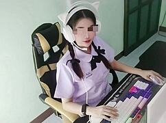 uhh, thai student girl got fucked by senior in front of comp, so loud!!