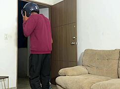 busty colombian chick hooks up with the skinny delivery guy.