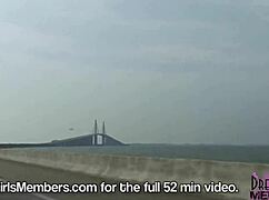 Driving topless in a convertible over the Skyway Bridge