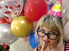 She Got A Dick With Birthday Bow And Swallowed Cum