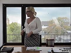 Boris Schwarz, the cute milf secretary, gives sloppy blowjobs and fucks in the office