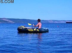 Enjoying A Boat Ride On The Volga River In Bikini.