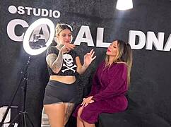 Tattoo artist licks wet pussy until client cums in her mouth