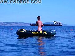 Enjoying A Boat Ride On The Volga River In Bikini.