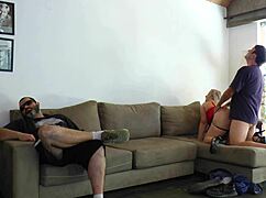 unfaithful wife fucking with friend next to her cuckold