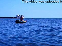 Enjoying A Boat Ride On The Volga River In Bikini.