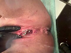 Pierced Clit Rubbed Hard In Latex And Pee Stream!