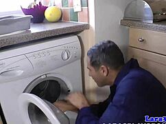 English milf gets her pipes fixed by a cheeky plumber in stockings