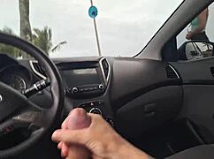 risky masturbation for pretty girl on beach sidewalk, so exciting