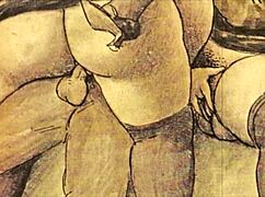 vintage drawings show big tits and asses in retro erotic style