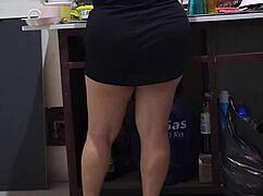 grabbing my stepmom while she cleans the house