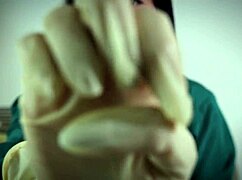 Latex gloves fetish with naughty nurse in hospital setting