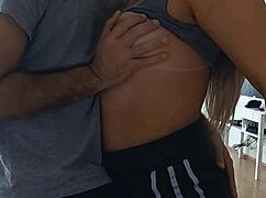 A horny roommate bangs his teen Latina in the kitchen