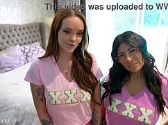 sorority sluts cami strella, chloe foxxe, lev lieben bent over for creampie