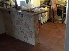 horny stepson pulls out his big cock seeing french stepmother naked in kitchen. want to see the masturbation and sex?