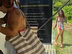 three hot chicks sneaking into the forest to get naughty with hairy pussies