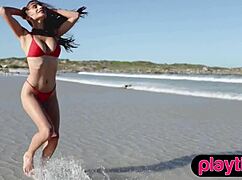 Petite Asian Milf And Ukrainian Brunette Strip At Beach!