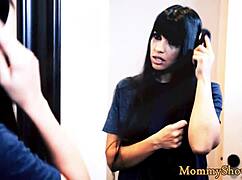 Alluring bigtits stepmom gets pleasured by teen in stockings.