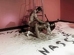 Naughty Brunette And Her Man Play With Dark Oil And Fuck Doggy Style