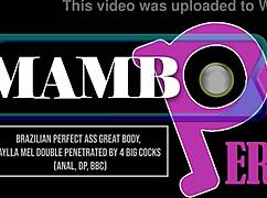 Brazilian Aylla Mel’s perfect ass takes double penetration from 4 big cocks.