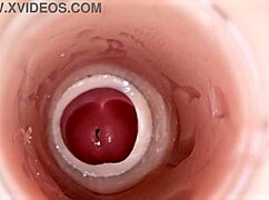 Deep inside a tight pussy, the camera records a massive sperm release.