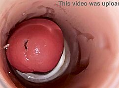 camera inside deep pussy captures huge ejaculation of sperm, pov muff diving