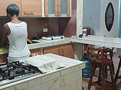 I catch my stepsister dancing semi-naked in the kitchen, so sexy!