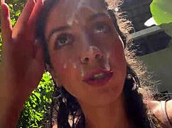 cum on face in public locker room, then cumwalk at the waterfall