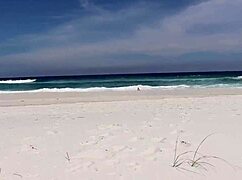 safada gives sloppy blowjob on beach in front of bathers, deepthroat hairy pussy