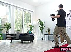 why not let this exotic fuck toy take both photographers' cocks on her face for a wild double team session?