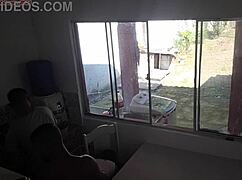hey this guy with hearing issues washes dishes while his wife hooks up in the kitchen