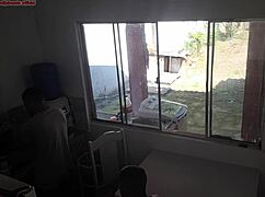 hey this guy with hearing issues washes dishes while his wife hooks up in the kitchen