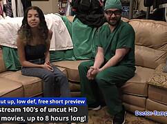 Dr. Tampa Examines Petite Aria Nicole's Natural Tits And Hairless Pussy Backstage.