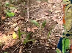 Amateur holiday sex in the bush with curvy ebony beauty