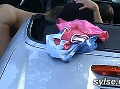 Teen 18+ and milf fuck in car before threesome by the road