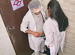 doctor and nurse give in to temptation in the hospital bathroom during their shift