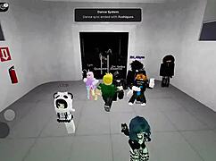 damaging with naughty young girls in roblox party hall