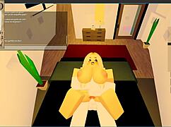 this blonde slut with big tits and ass gets blowjob action on huge cock in yacht room roblox rp collab with catalina2991