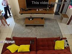 naughty latina milf flashes tits and sucks delivery boy to orgasm.