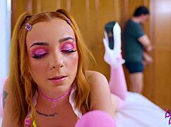 the stepfather stays hidden and saw his stepdaughter looking hot and fucks her with gusto she delights in her horny relatives cock.