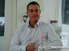 angelika grays, the sexiest babysitter, masturbates her shaved pussy in the kitchen while muff diving