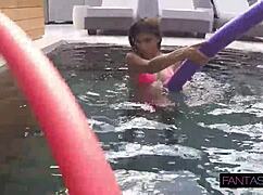 Wet latina drains cum while inviting fat dick for a swim