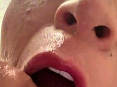Slut deepthroats big cock in 3some with kissing and creampie